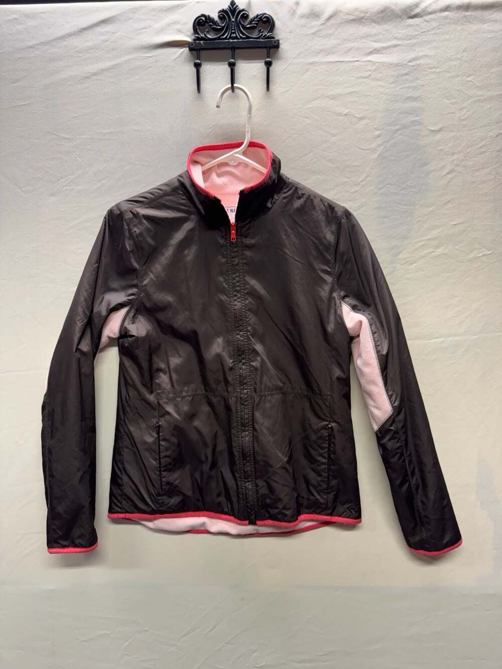 Old Navy Full-Zip Jacket Size S Black Pink Fleece Lined Windbreaker